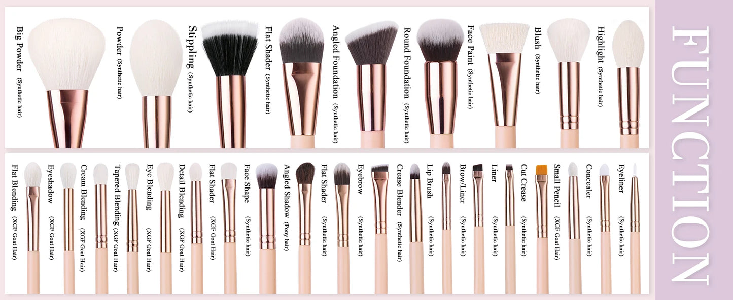 BEILI Pink Makeup Brushes High Quality Powder Foundation Blush Eyeshadow Make Up Brush Set Natural Hair косметика