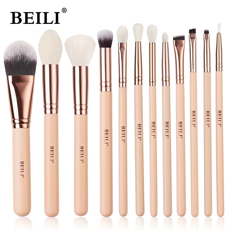 BEILI Pink Makeup Brushes High Quality Powder Foundation Blush Eyeshadow Make Up Brush Set Natural Hair косметика