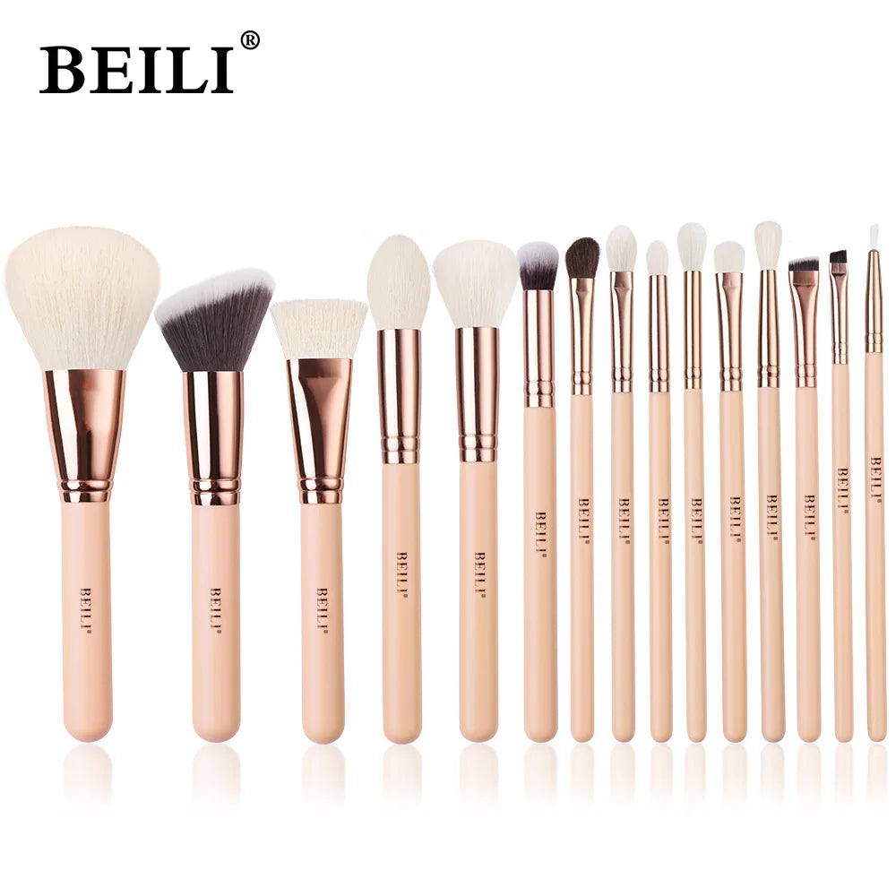 BEILI Pink Makeup Brushes High Quality Powder Foundation Blush Eyeshadow Make Up Brush Set Natural Hair косметика