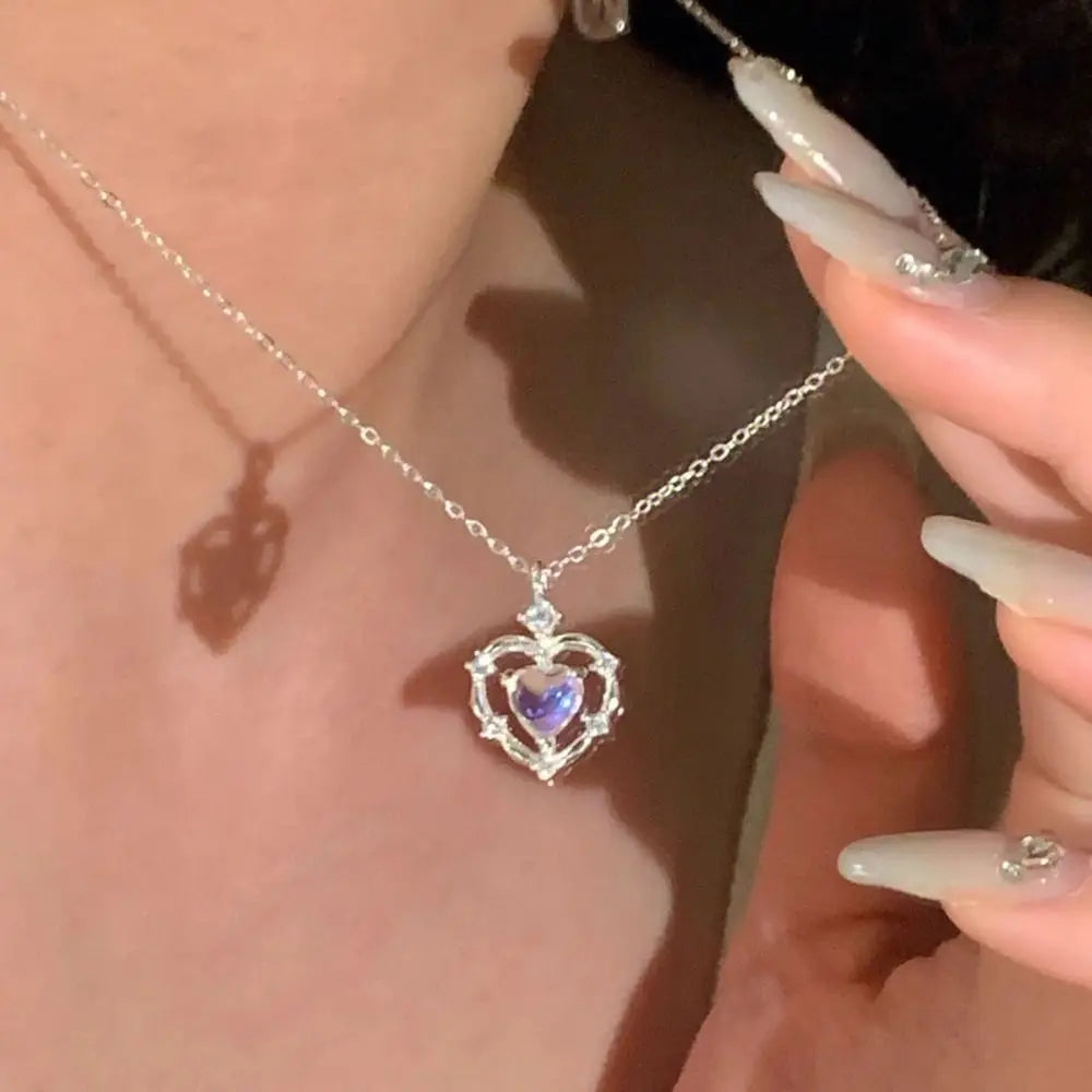 Korean Exquisite Retro Flower Love Heart Beaded Necklace For Women Personality Simple Cool Clavicle Chain Fashion Y2K Jewelry