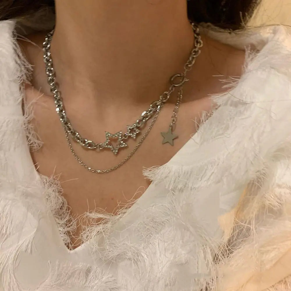 Korean Exquisite Retro Flower Love Heart Beaded Necklace For Women Personality Simple Cool Clavicle Chain Fashion Y2K Jewelry