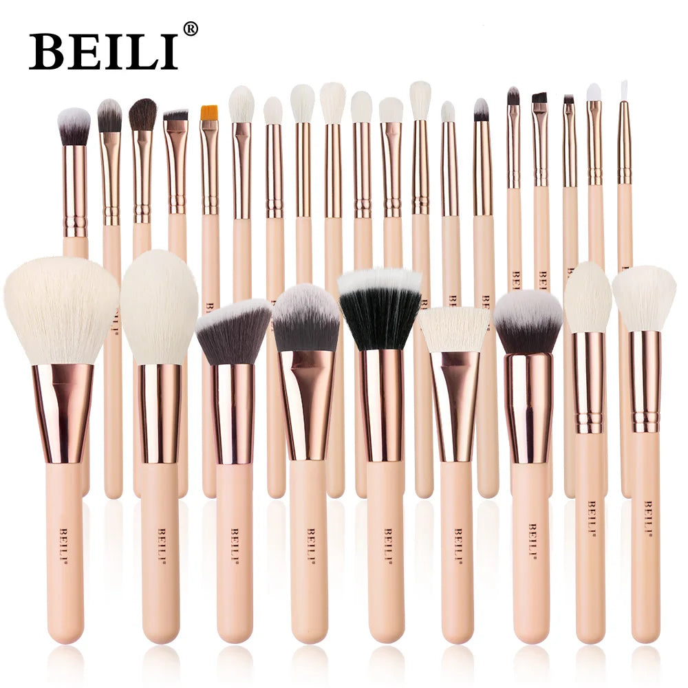 BEILI Pink Makeup Brushes High Quality Powder Foundation Blush Eyeshadow Make Up Brush Set Natural Hair косметика