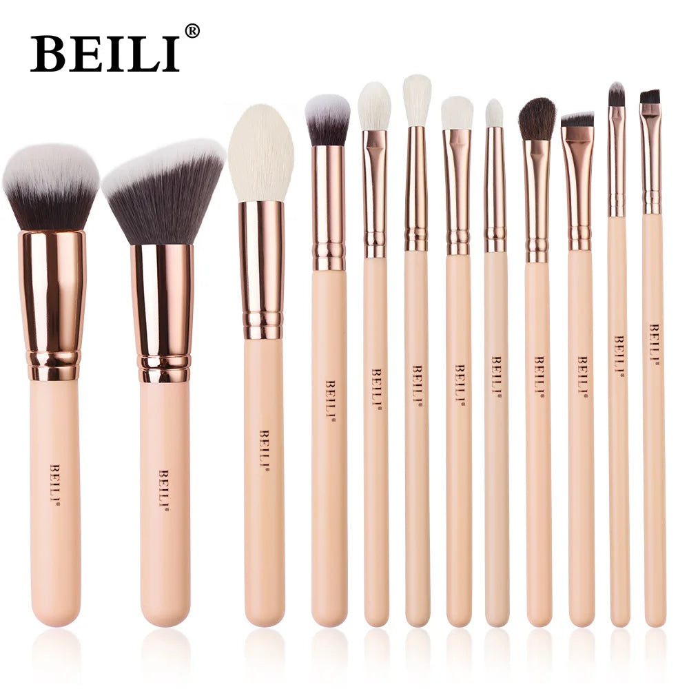 BEILI Pink Makeup Brushes High Quality Powder Foundation Blush Eyeshadow Make Up Brush Set Natural Hair косметика