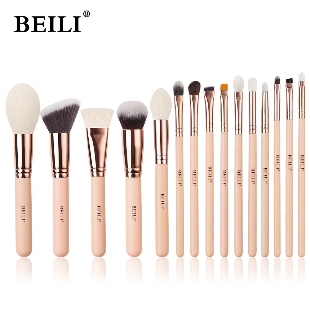 BEILI Pink Makeup Brushes High Quality Powder Foundation Blush Eyeshadow Make Up Brush Set Natural Hair косметика
