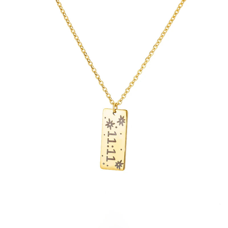11:11 Rectangle Pendant Necklace for Women Chain Lucky Meaningful Angel Number 1111 Choker Stainless Steel Jewerly Collares