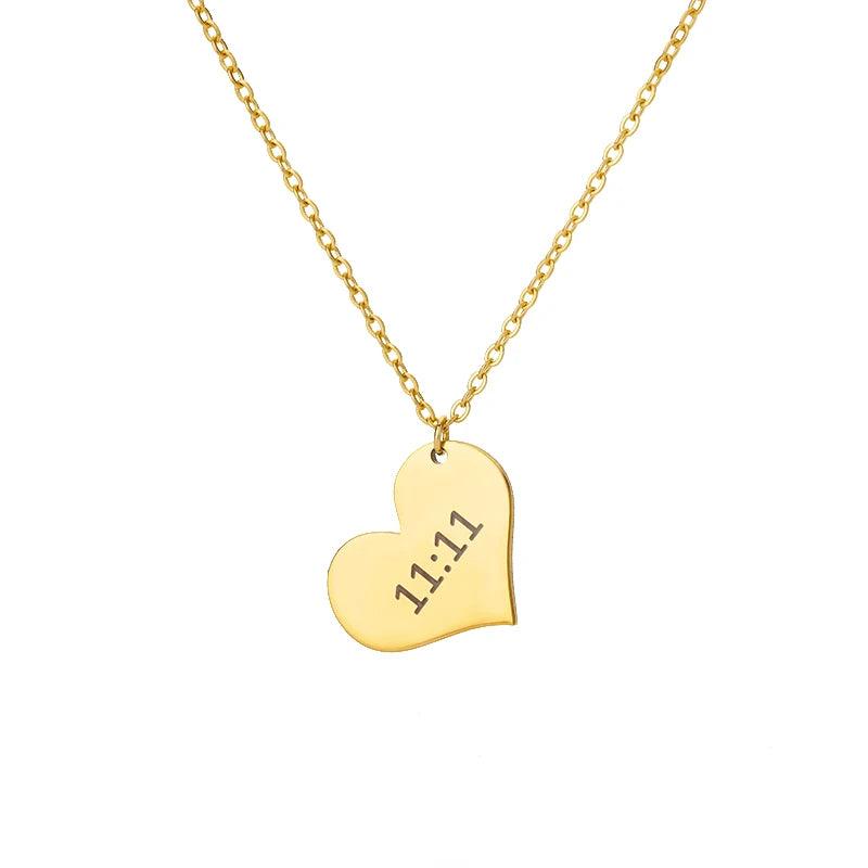 11:11 Rectangle Pendant Necklace for Women Chain Lucky Meaningful Angel Number 1111 Choker Stainless Steel Jewerly Collares