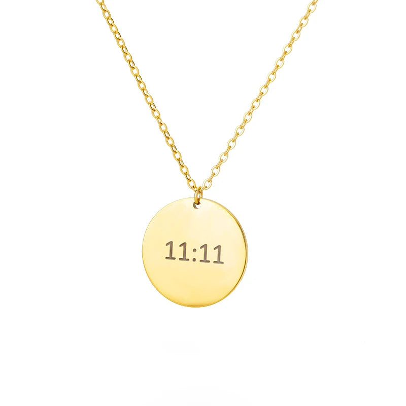 11:11 Rectangle Pendant Necklace for Women Chain Lucky Meaningful Angel Number 1111 Choker Stainless Steel Jewerly Collares