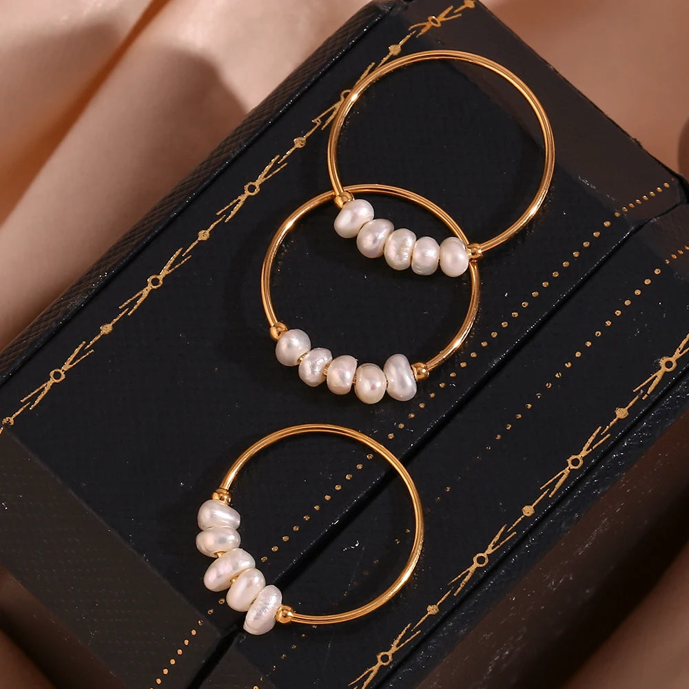 E.B.belle Gold Plated Stainless Steel Freshwater Pearls Rings For Women accesorios para mujer bagues acier inoxydables femmes