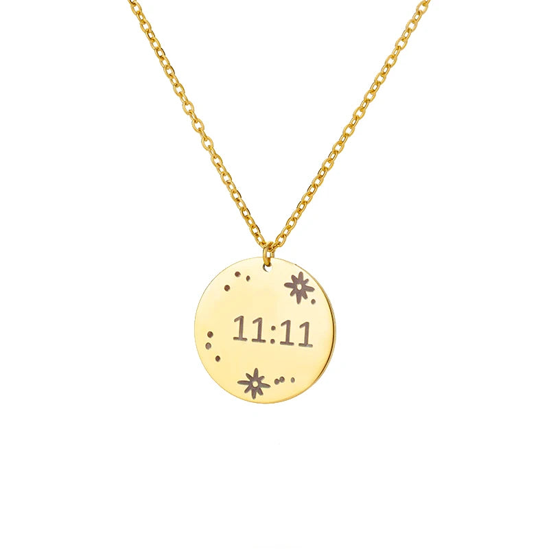 11:11 Rectangle Pendant Necklace for Women Chain Lucky Meaningful Angel Number 1111 Choker Stainless Steel Jewerly Collares