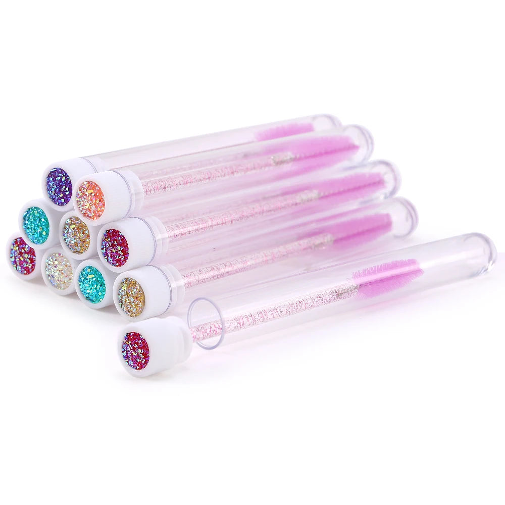 10pcs Pink Eyelashes Brushes Reusable Eyebrow Brush for Eyelash Extension Crystal Eyelash Brush Mascara Tube Make Up Hot Sales