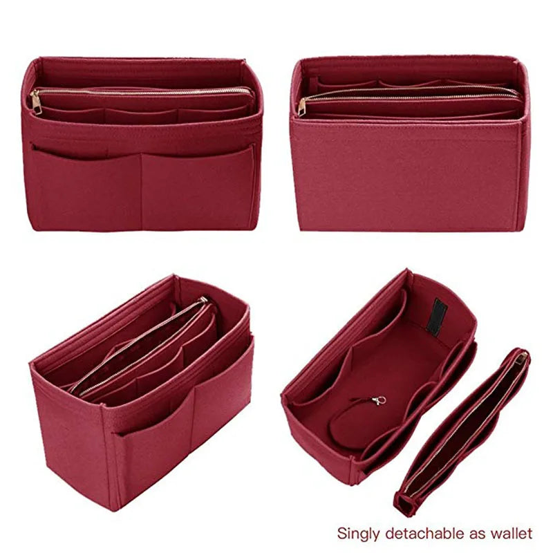 HHYUKIMI Brand Make up Organizer Felt Insert Bag For Handbag Travel Inner Purse Portable Cosmetic Bags Fit Various Brand Bags