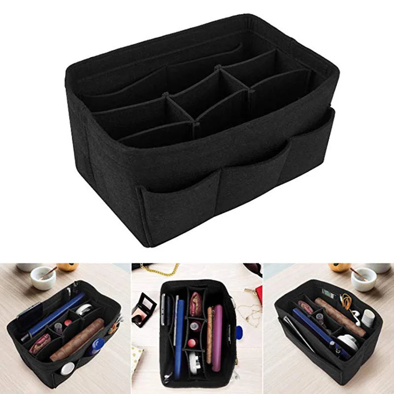 HHYUKIMI Brand Make up Organizer Felt Insert Bag For Handbag Travel Inner Purse Portable Cosmetic Bags Fit Various Brand Bags