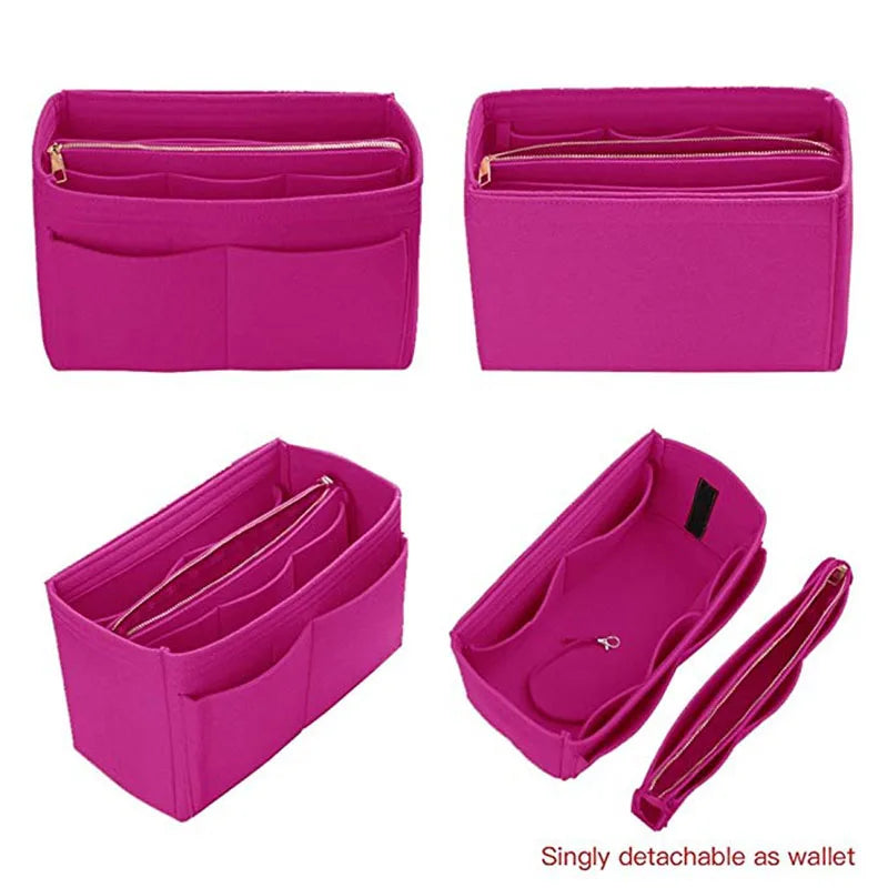HHYUKIMI Brand Make up Organizer Felt Insert Bag For Handbag Travel Inner Purse Portable Cosmetic Bags Fit Various Brand Bags