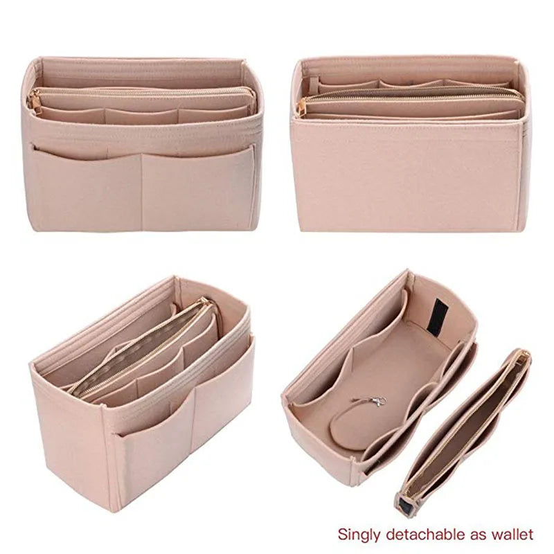 HHYUKIMI Brand Make up Organizer Felt Insert Bag For Handbag Travel Inner Purse Portable Cosmetic Bags Fit Various Brand Bags