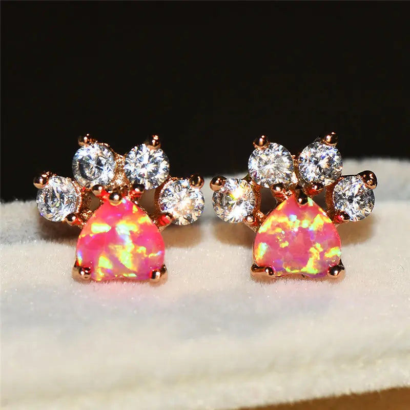 Luxury Female Crystal Zircon Stone Stud Earrings Rose Gold Color Wedding Jewelry Boho Small Dog Cat Paw Claw Earrings For Women