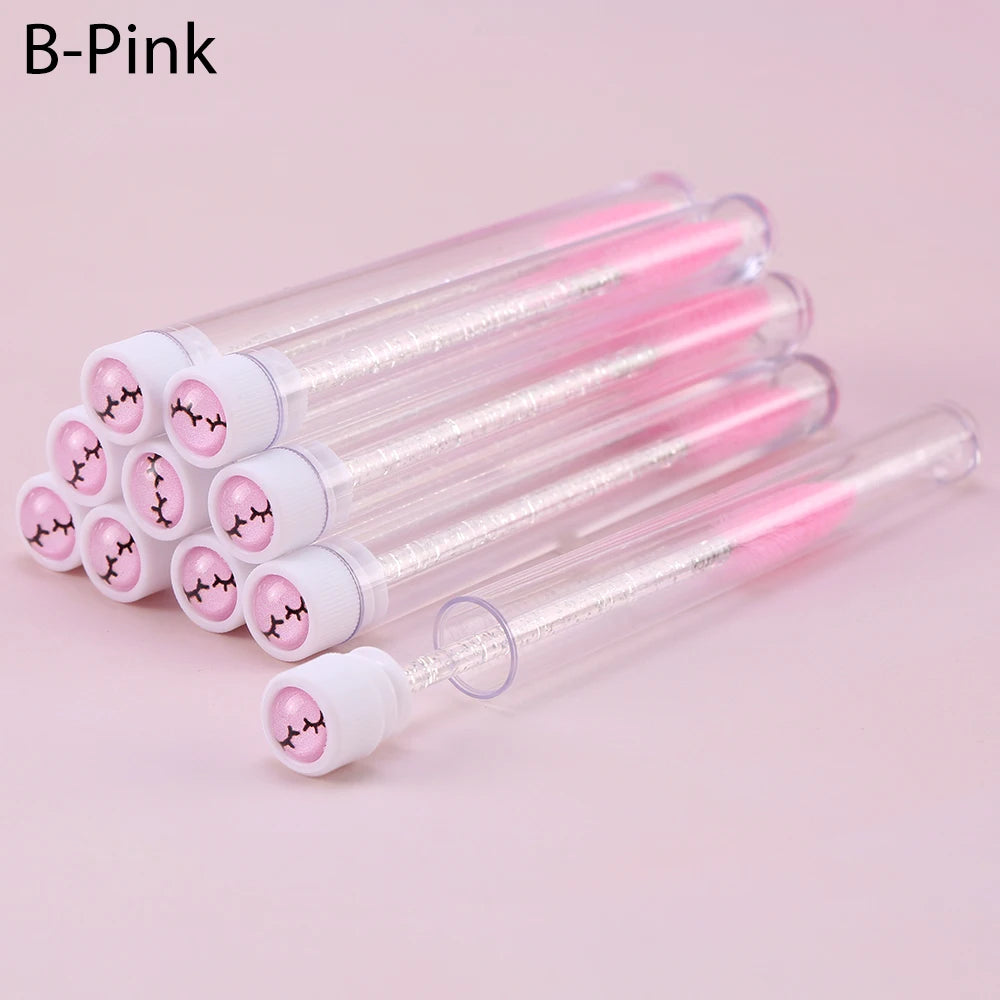 10pcs Pink Eyelashes Brushes Reusable Eyebrow Brush for Eyelash Extension Crystal Eyelash Brush Mascara Tube Make Up Hot Sales