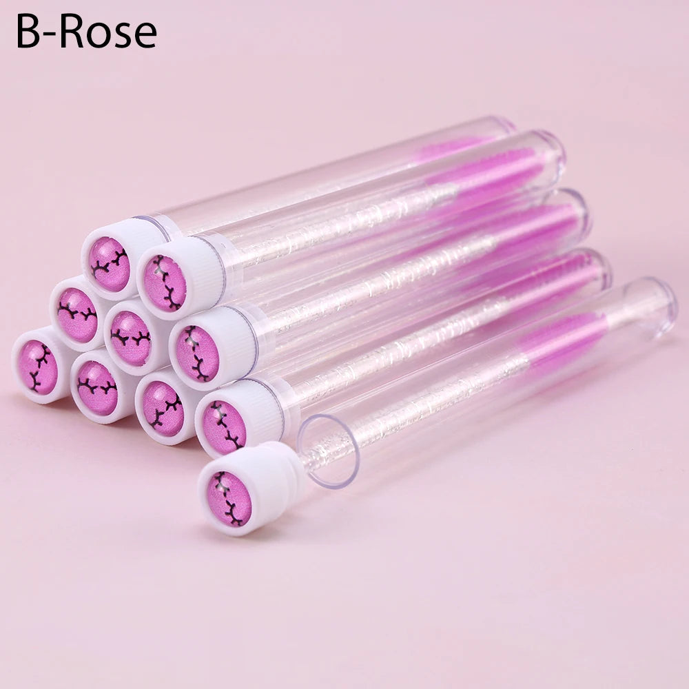 10pcs Pink Eyelashes Brushes Reusable Eyebrow Brush for Eyelash Extension Crystal Eyelash Brush Mascara Tube Make Up Hot Sales