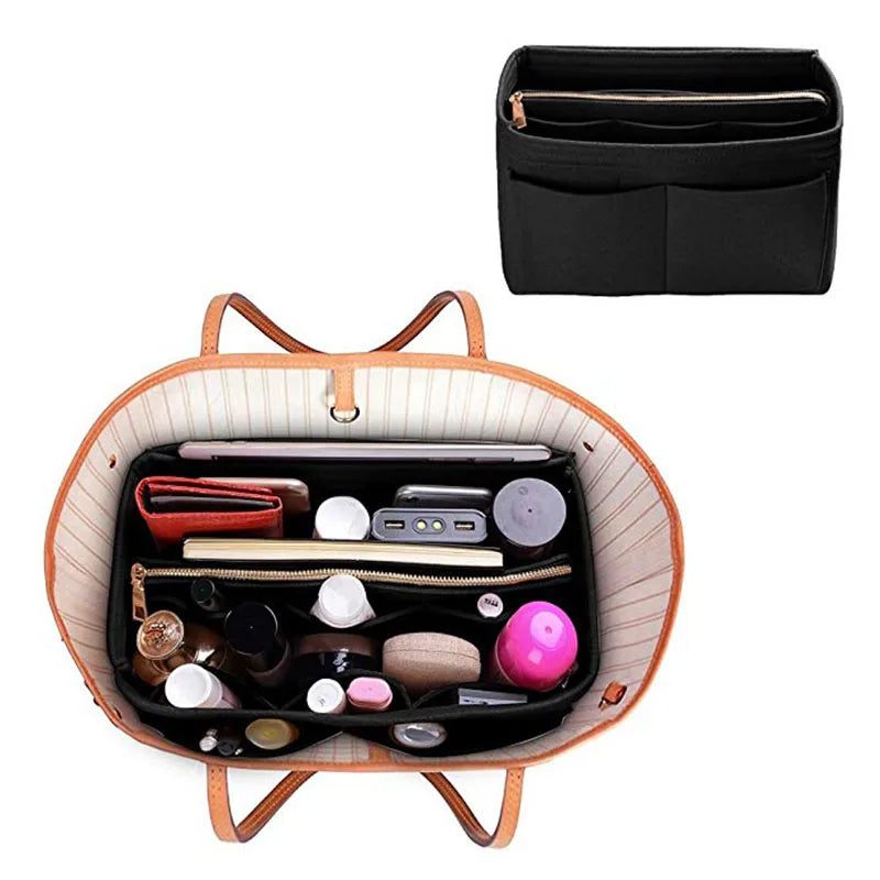 HHYUKIMI Brand Make up Organizer Felt Insert Bag For Handbag Travel Inner Purse Portable Cosmetic Bags Fit Various Brand Bags