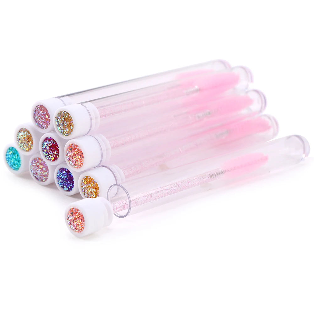 10pcs Pink Eyelashes Brushes Reusable Eyebrow Brush for Eyelash Extension Crystal Eyelash Brush Mascara Tube Make Up Hot Sales