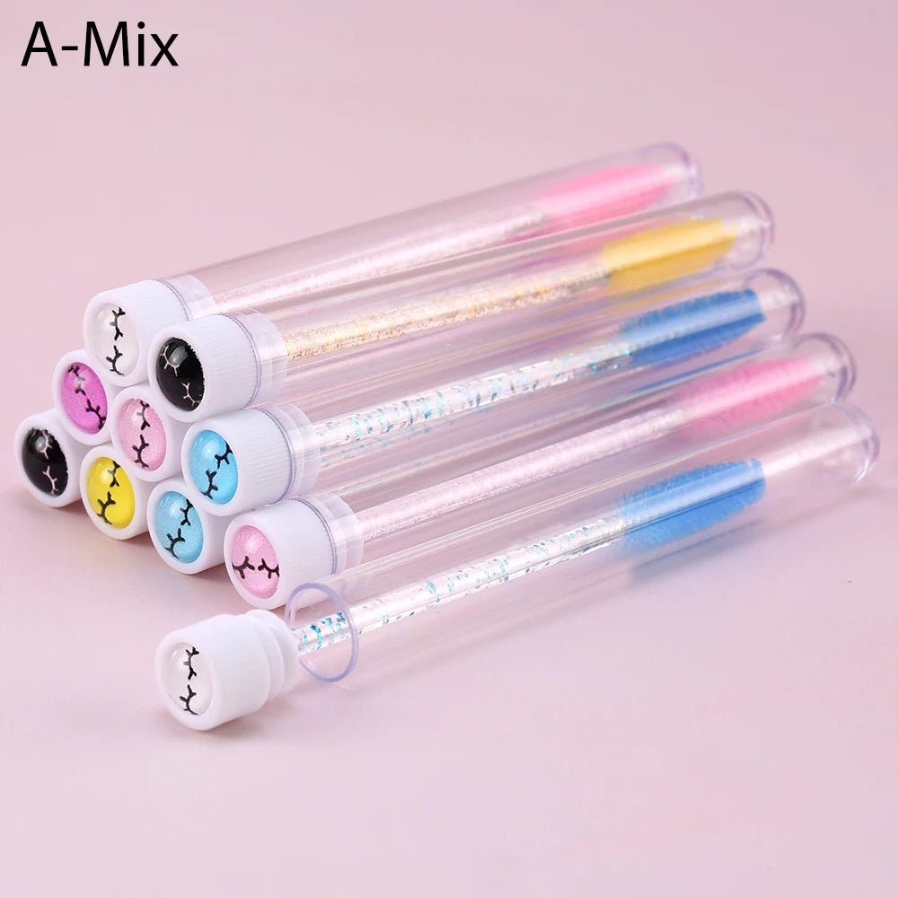 10pcs Pink Eyelashes Brushes Reusable Eyebrow Brush for Eyelash Extension Crystal Eyelash Brush Mascara Tube Make Up Hot Sales