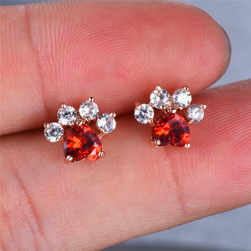 Luxury Female Crystal Zircon Stone Stud Earrings Rose Gold Color Wedding Jewelry Boho Small Dog Cat Paw Claw Earrings For Women
