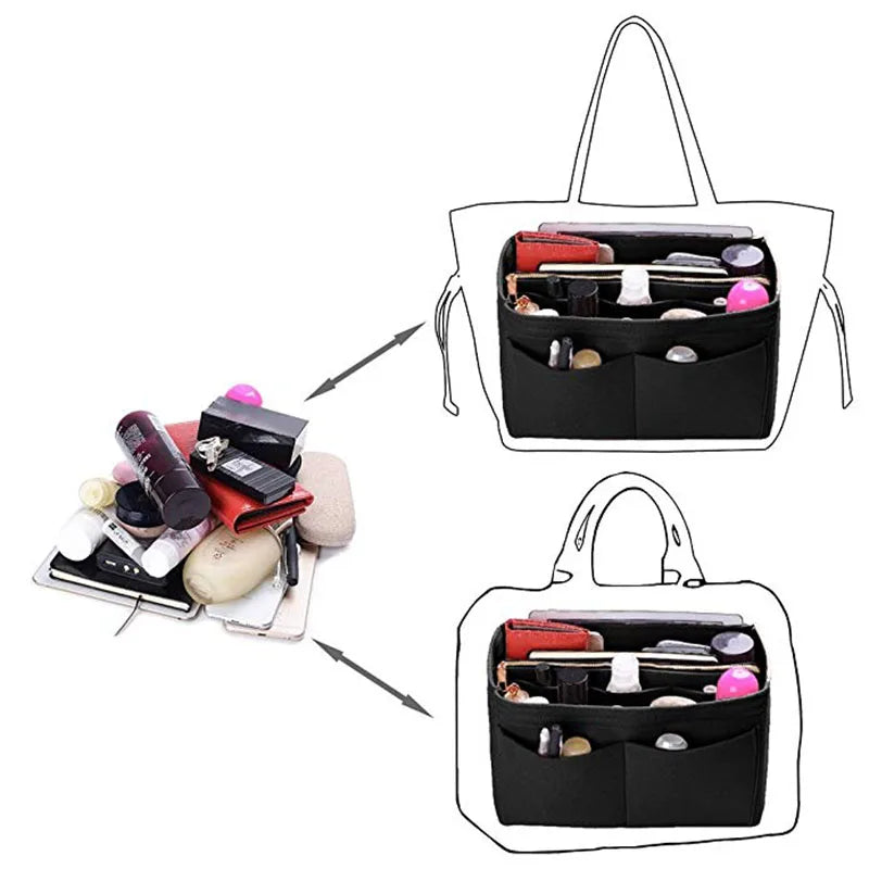 HHYUKIMI Brand Make up Organizer Felt Insert Bag For Handbag Travel Inner Purse Portable Cosmetic Bags Fit Various Brand Bags