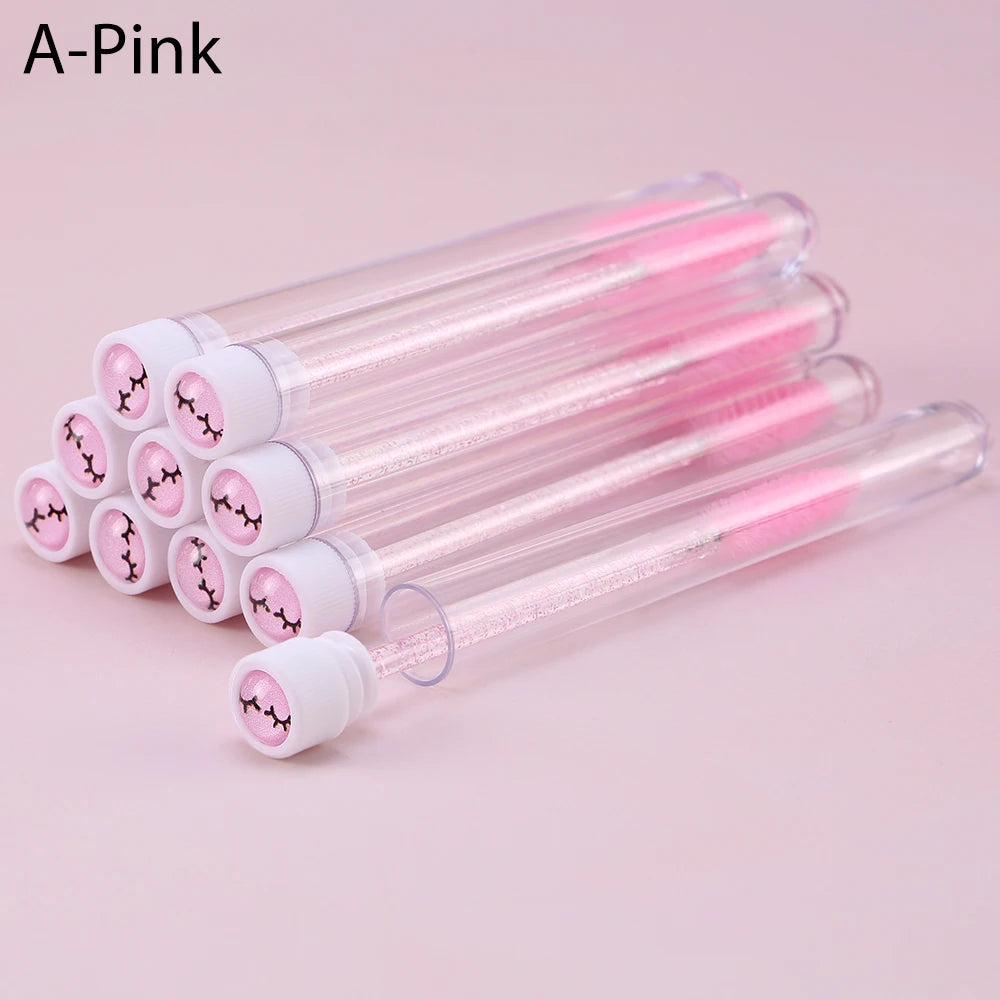 10pcs Pink Eyelashes Brushes Reusable Eyebrow Brush for Eyelash Extension Crystal Eyelash Brush Mascara Tube Make Up Hot Sales