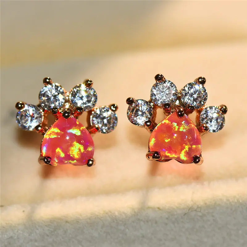 Luxury Female Crystal Zircon Stone Stud Earrings Rose Gold Color Wedding Jewelry Boho Small Dog Cat Paw Claw Earrings For Women