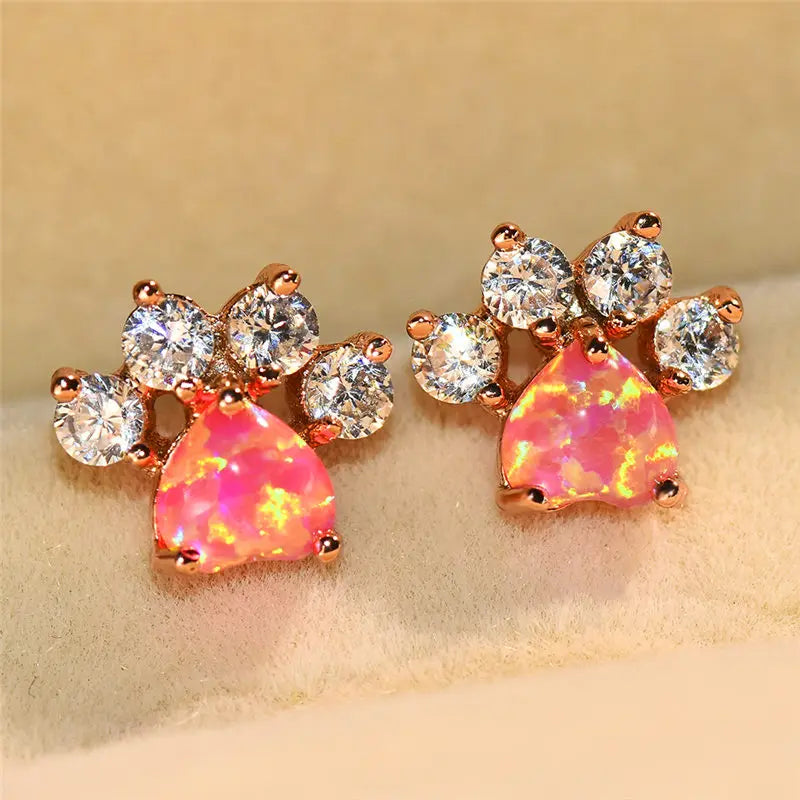 Luxury Female Crystal Zircon Stone Stud Earrings Rose Gold Color Wedding Jewelry Boho Small Dog Cat Paw Claw Earrings For Women