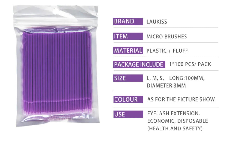 100pcs Micro make up brushes Eyelash Extension EyeLash Glue Brushes Lint Free Applicators Disposable MakeUp brushes Makeup Tools