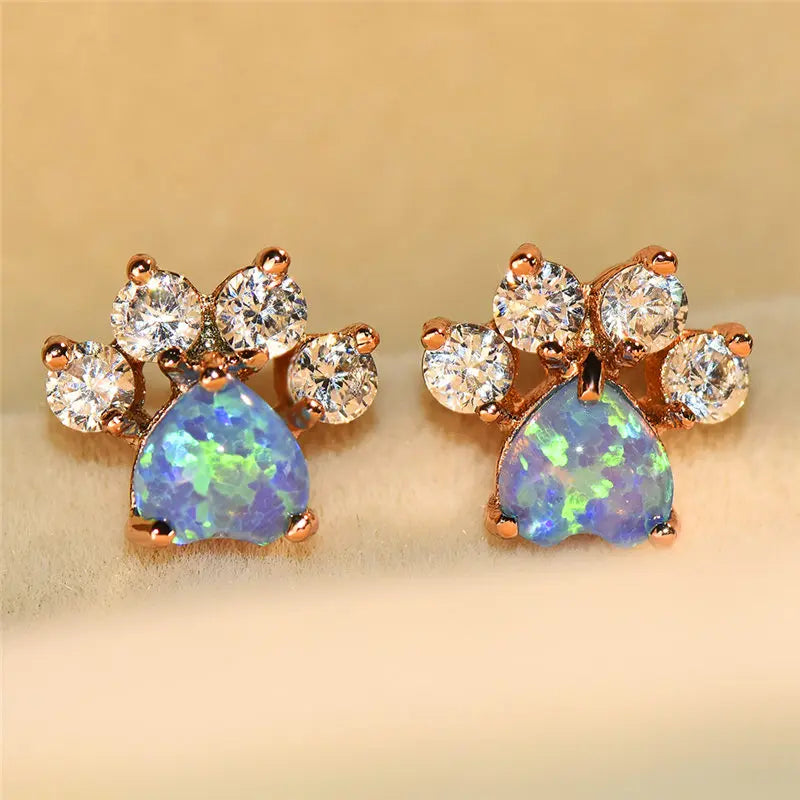 Luxury Female Crystal Zircon Stone Stud Earrings Rose Gold Color Wedding Jewelry Boho Small Dog Cat Paw Claw Earrings For Women