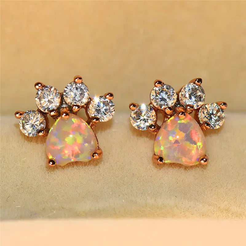 Luxury Female Crystal Zircon Stone Stud Earrings Rose Gold Color Wedding Jewelry Boho Small Dog Cat Paw Claw Earrings For Women