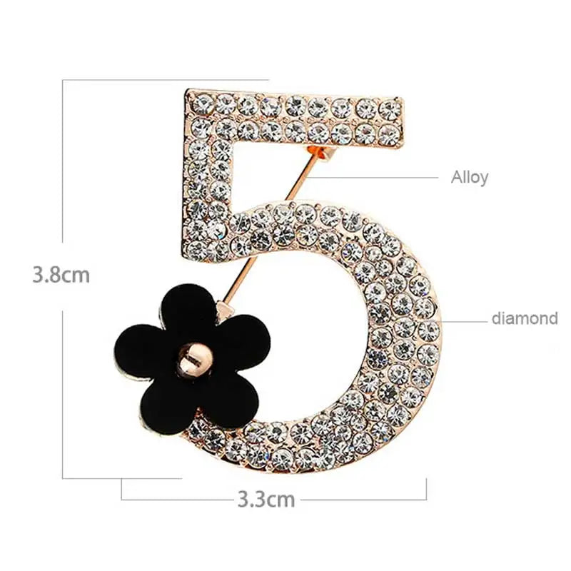 Full rhinestone number 5 flower brooch Luxury fashion wedding party letter woman boutonniere brooches gift
