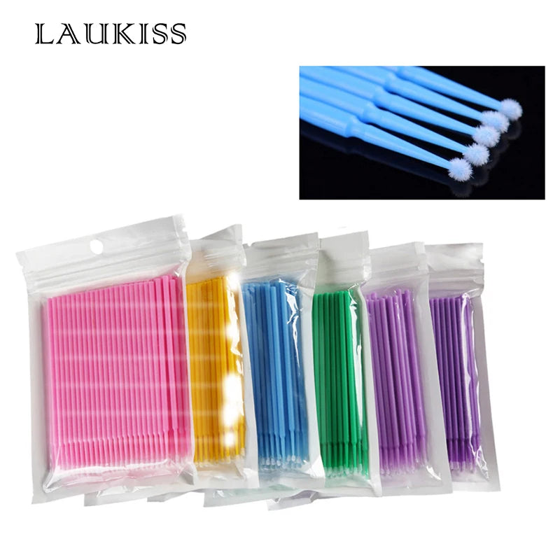 100pcs Micro make up brushes Eyelash Extension EyeLash Glue Brushes Lint Free Applicators Disposable MakeUp brushes Makeup Tools