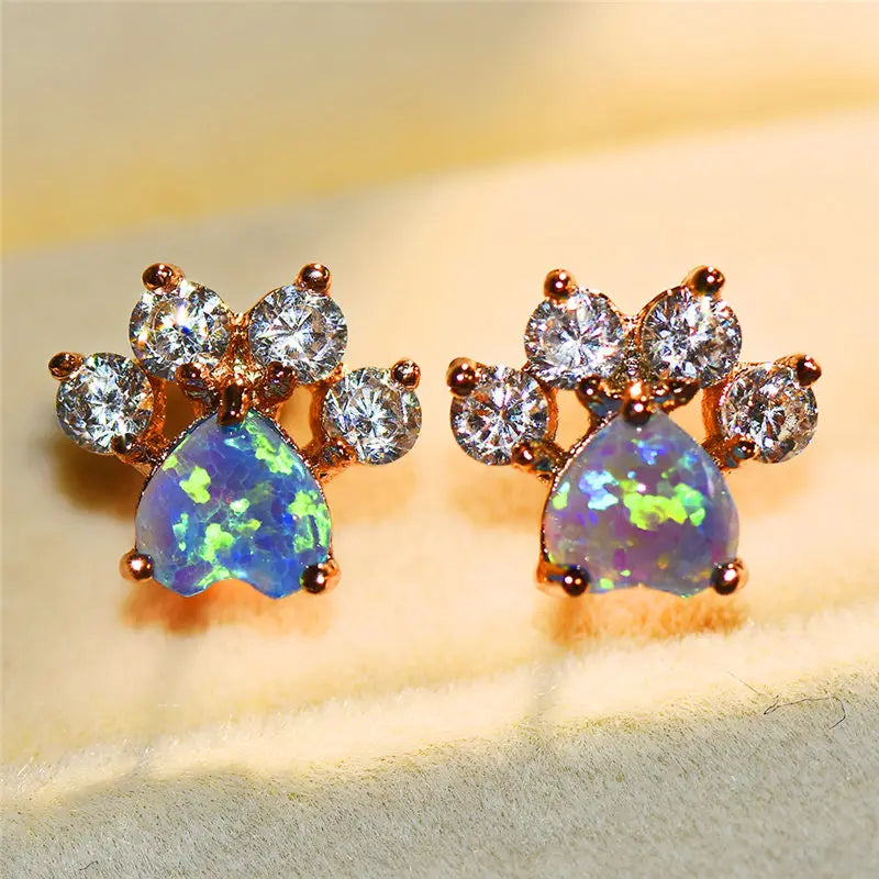 Luxury Female Crystal Zircon Stone Stud Earrings Rose Gold Color Wedding Jewelry Boho Small Dog Cat Paw Claw Earrings For Women