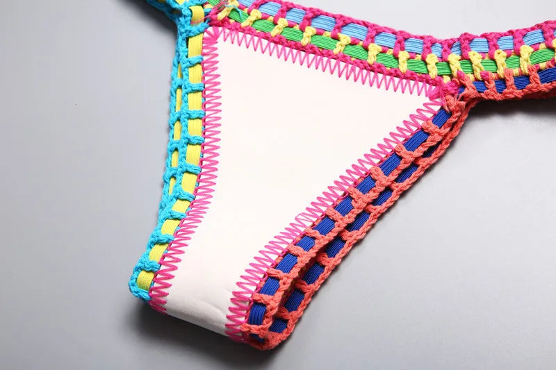 Micro Bikini 2021 Women Handmade Crochet Knit Swimwear Halter Patchwork Bathing Suit Swimsuit Biquini Thong Bikini traje de bano