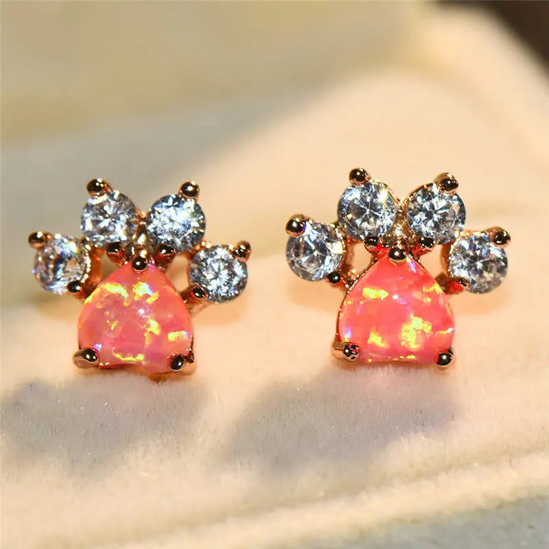 Luxury Female Crystal Zircon Stone Stud Earrings Rose Gold Color Wedding Jewelry Boho Small Dog Cat Paw Claw Earrings For Women