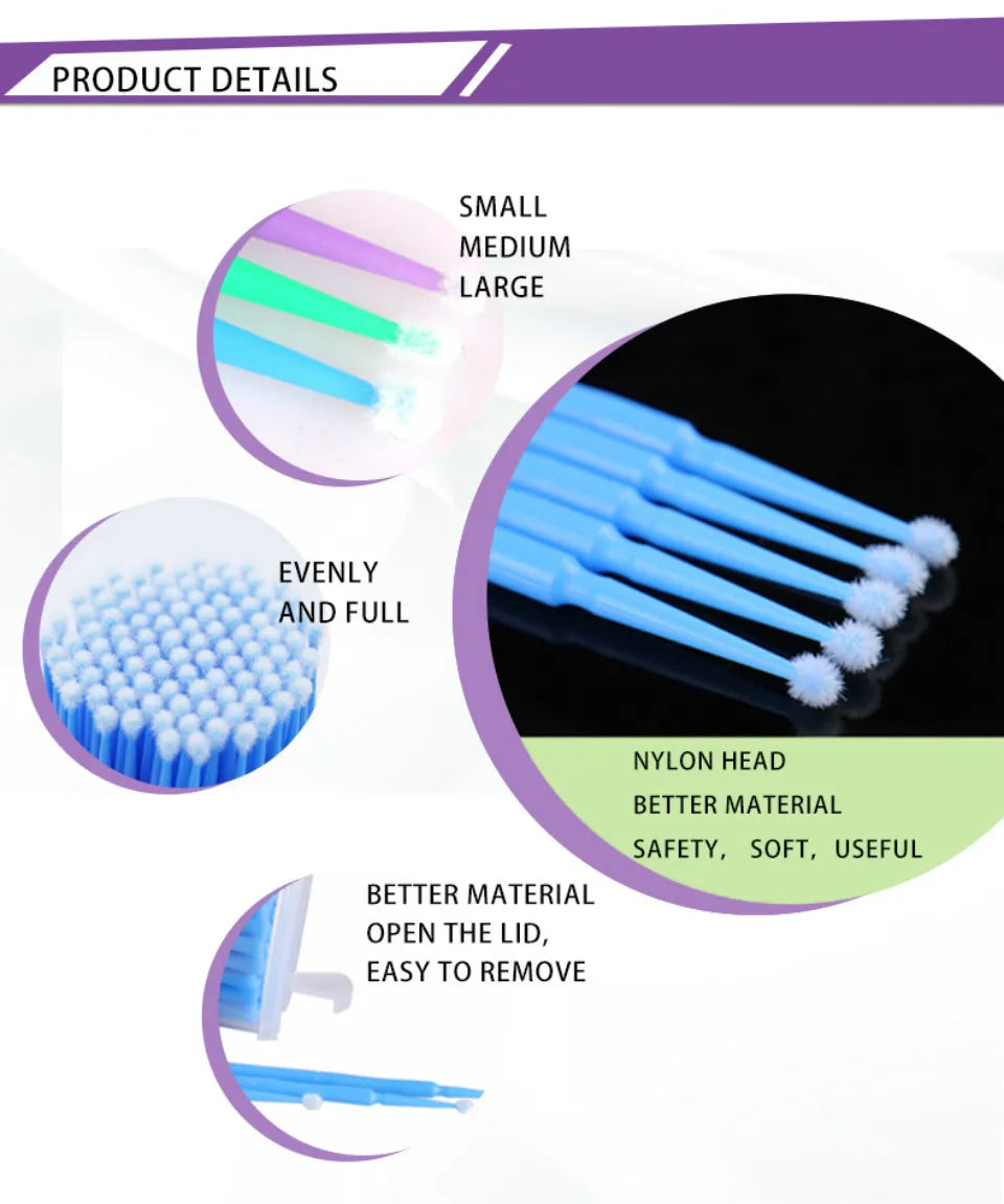 100pcs Micro make up brushes Eyelash Extension EyeLash Glue Brushes Lint Free Applicators Disposable MakeUp brushes Makeup Tools