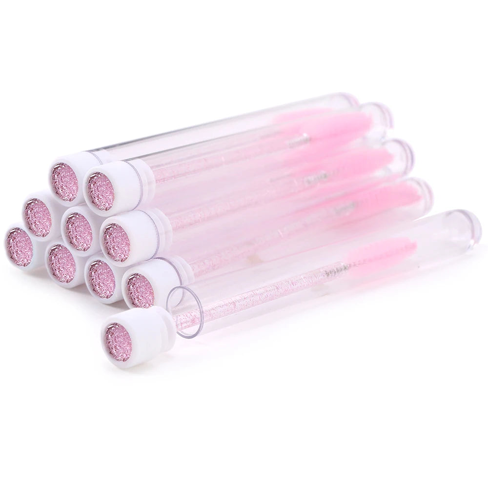 10pcs Pink Eyelashes Brushes Reusable Eyebrow Brush for Eyelash Extension Crystal Eyelash Brush Mascara Tube Make Up Hot Sales