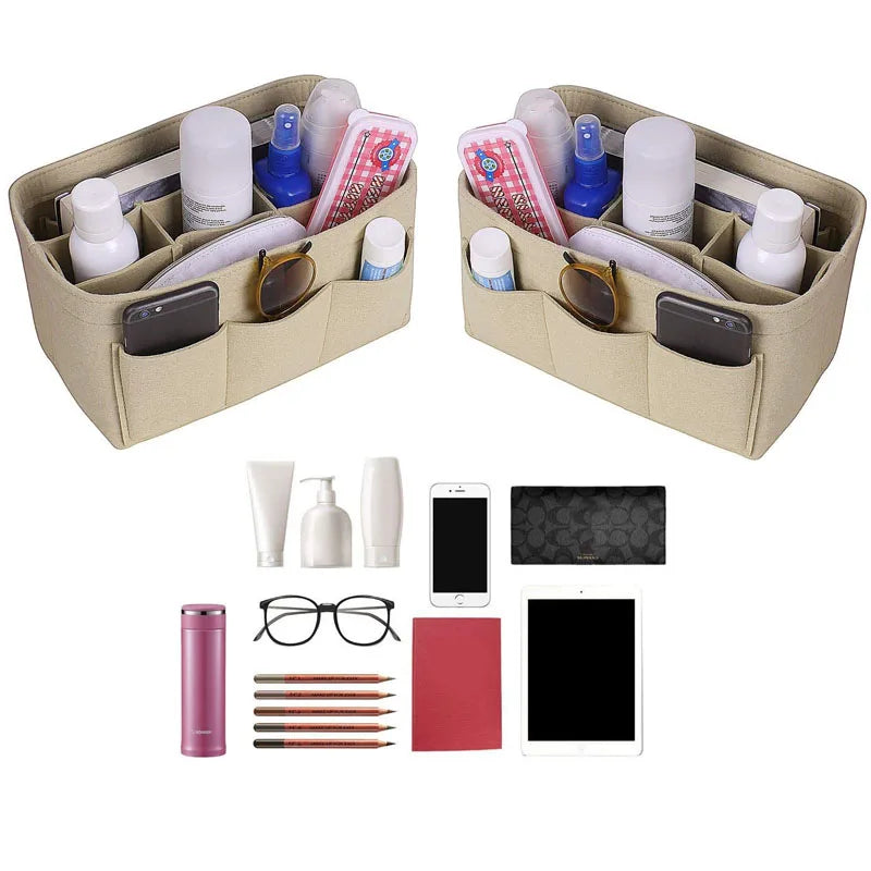 HHYUKIMI Brand Make up Organizer Felt Insert Bag For Handbag Travel Inner Purse Portable Cosmetic Bags Fit Various Brand Bags