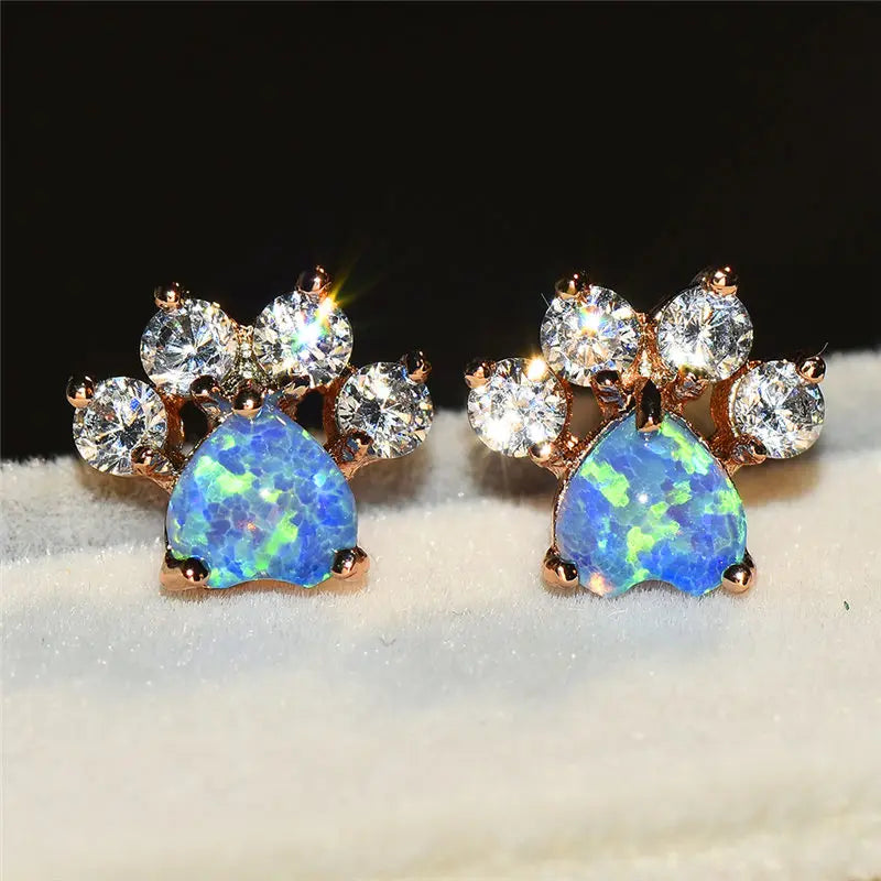 Luxury Female Crystal Zircon Stone Stud Earrings Rose Gold Color Wedding Jewelry Boho Small Dog Cat Paw Claw Earrings For Women