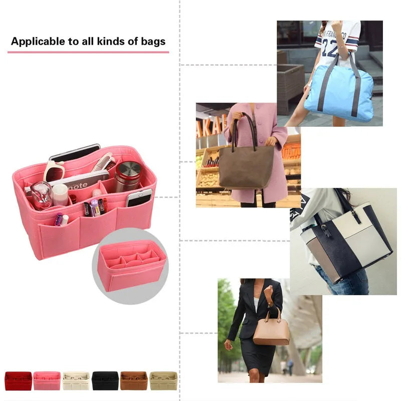HHYUKIMI Brand Make up Organizer Felt Insert Bag For Handbag Travel Inner Purse Portable Cosmetic Bags Fit Various Brand Bags