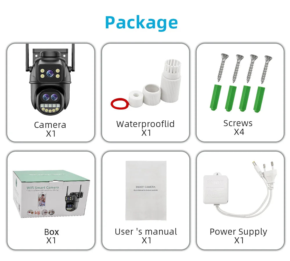 9MP 5K HD WiFi IP Camera Outdoor 8x Zoom Three Lens Dual Screen PTZ Camera Auto Tracking Home Security CCTV Surveillance 4MP Cam