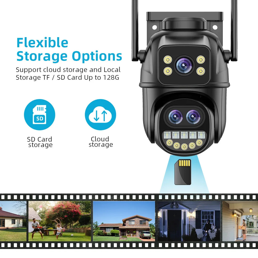 9MP 5K HD WiFi IP Camera Outdoor 8x Zoom Three Lens Dual Screen PTZ Camera Auto Tracking Home Security CCTV Surveillance 4MP Cam