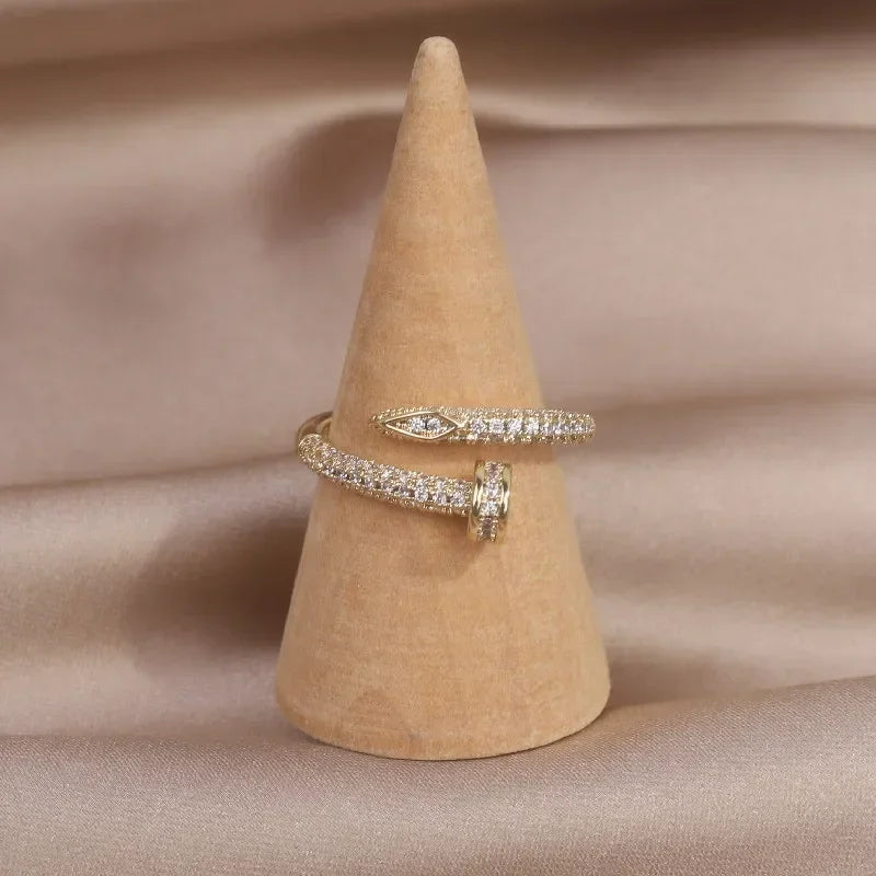 AAA Zircon Simple Geometric Ring Elegant Women's Daily Work Opening Adjustable Ring