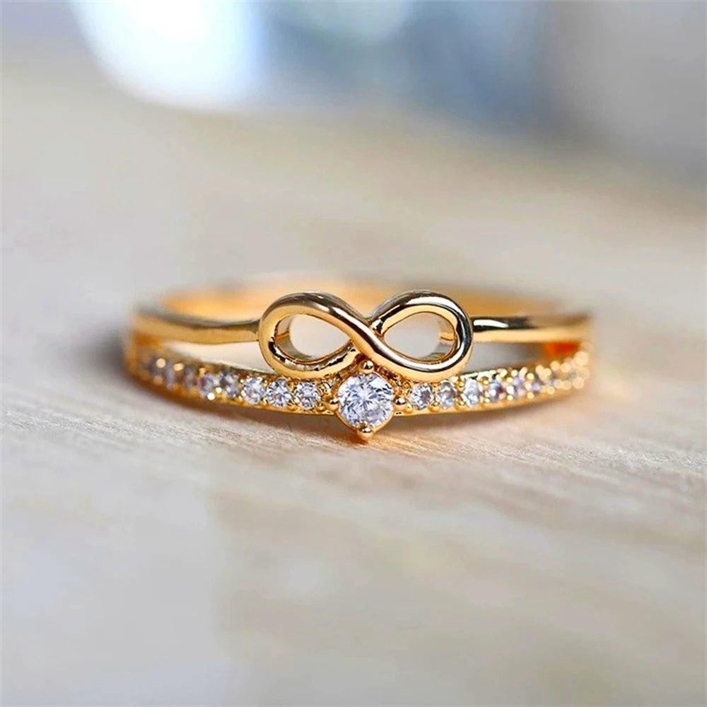 Huitan Chic Bow Shape Finger Ring for Women Infinity Sign Cubic Zirconia Rings Fashion Finger Accessories Daily Party Jewelry