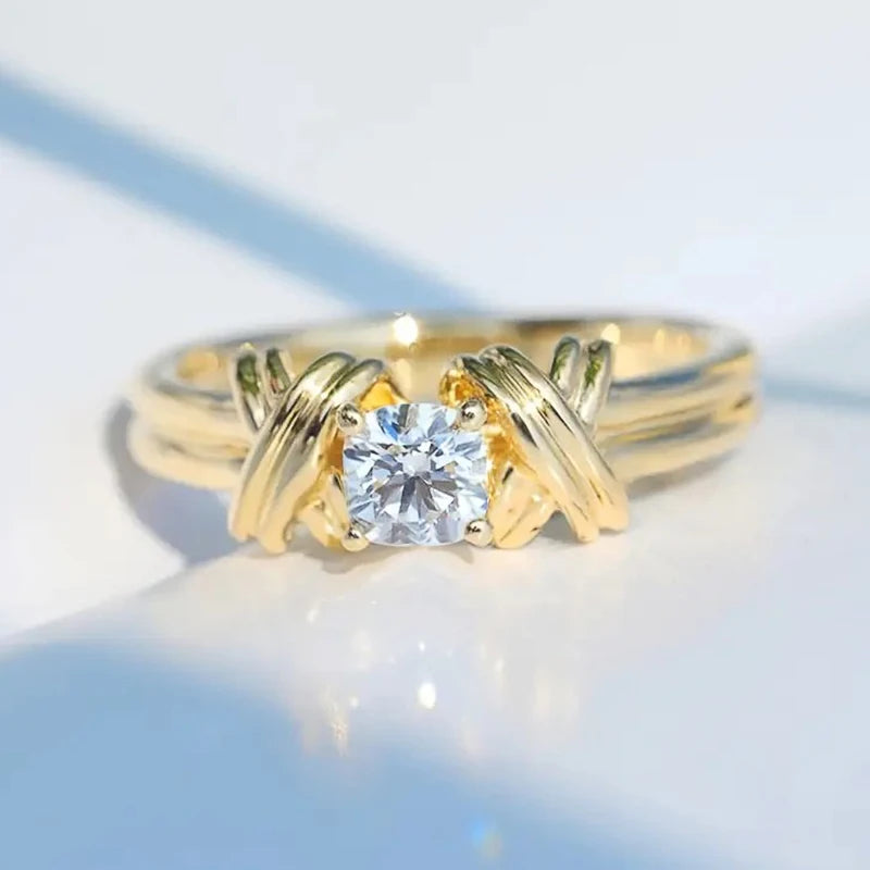Huitan New Modern Fashion Design Women Rings with Round/Cushion Cubic Zircon Cross Shape Statement Wedding Bands Female Jewelry