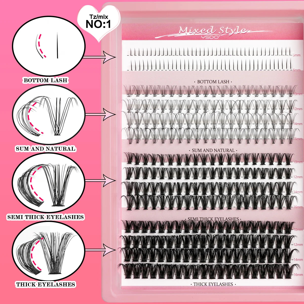 Individual Lashes C/D Curl DIY False Eyelashes Makeup Lash Clusters Set Eyelash Extension Kit Lashes Bond and Seal Make Up Tool