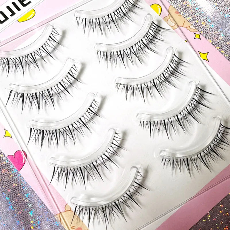 Manga Lashes 5/3Pairs Natural False Eyelashes Full Strip Clear Band Wispy Mink Lashes cosplay Daily Dating Korean Make Up Tools
