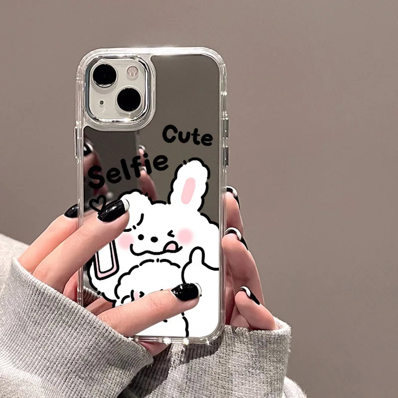 Cute Cat Pattern Mirror Phone Case For iPhone 14 Pro Max 16 15 12 13 11 XR XS Max Case Make up Mirror Hard Back Cover Bumper Bag